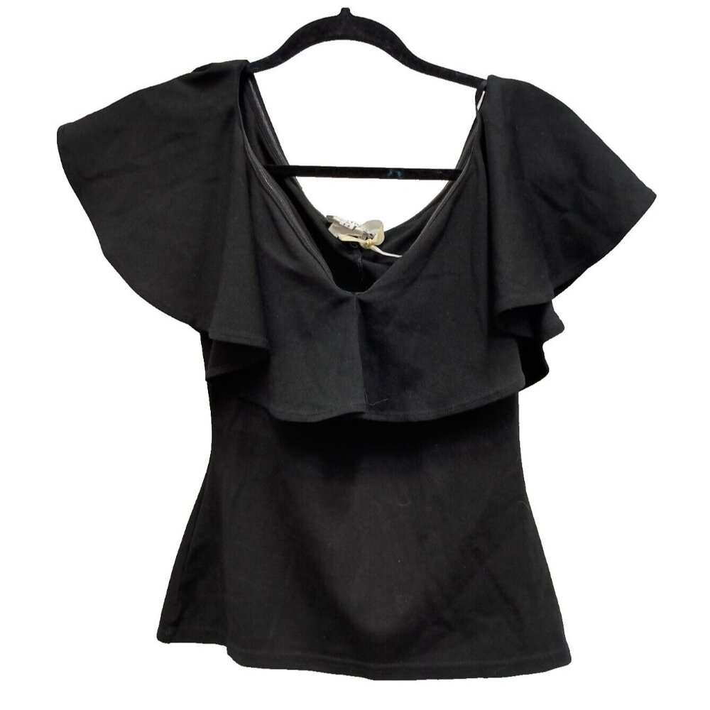 Unique Vintage Black Ruffle Off-Shoulder Top